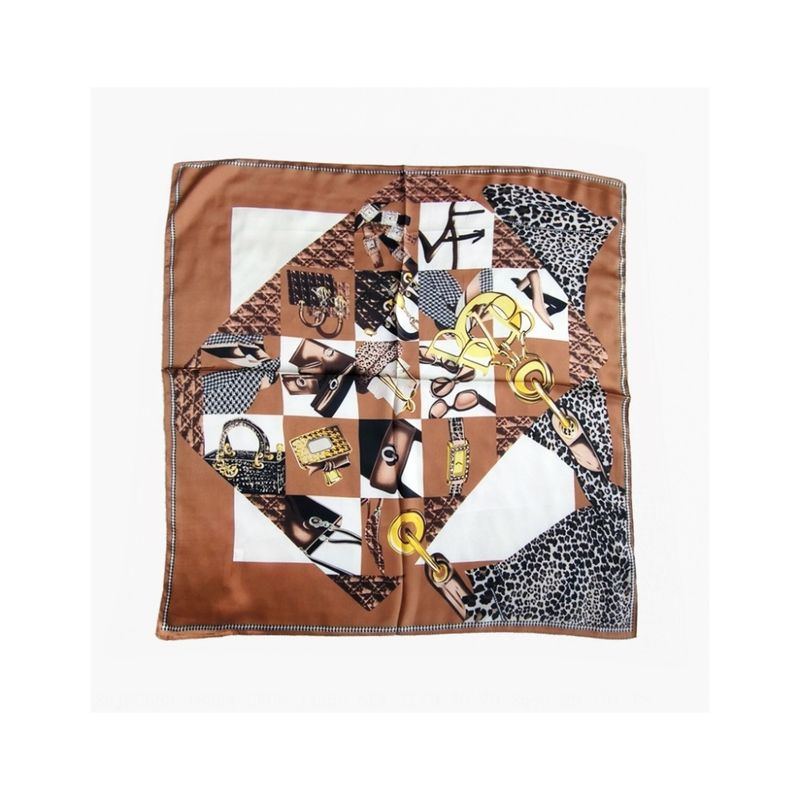 Silke skjerf brunt med print