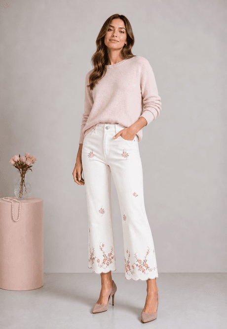 Hovedbilde Lecoco Henny Jeans hvit med broderier