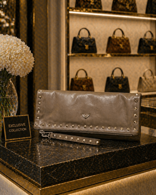 Hovedbilde Clutch veske i skinn med gull studs