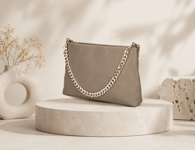 Hovedbilde Taupe italiensk skinn veske