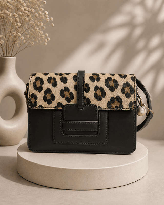 Skinn veske med leopard