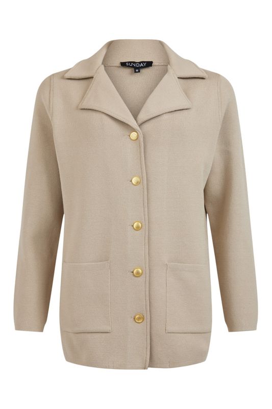 Taupe cardigan med gull knapper